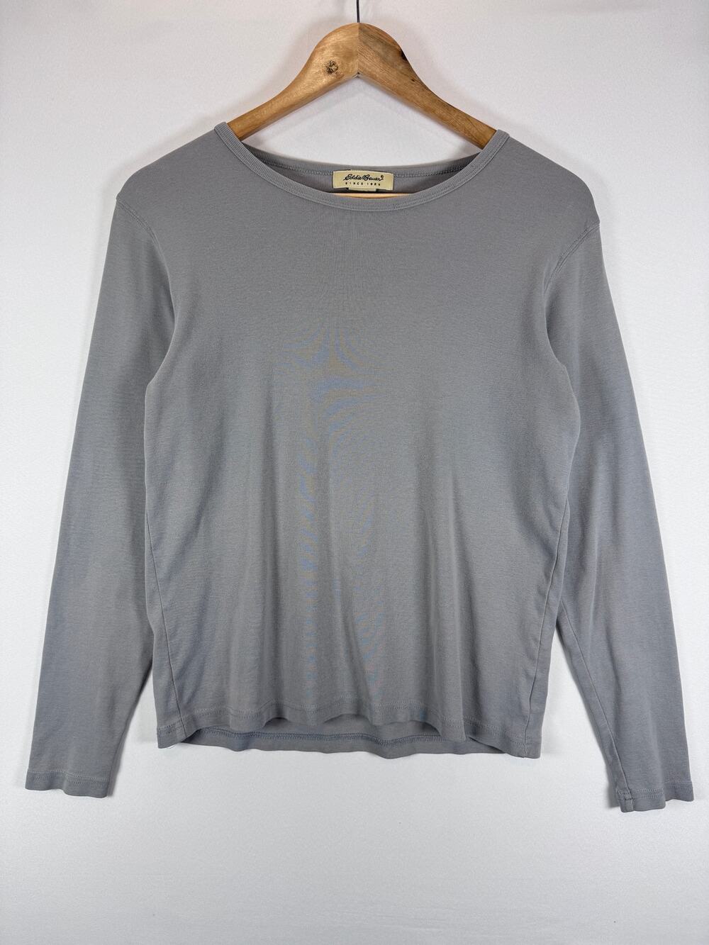 Eddie Bauer Womens M Gray Ribbed Long Sleeve Cotton Crewneck T Shirt